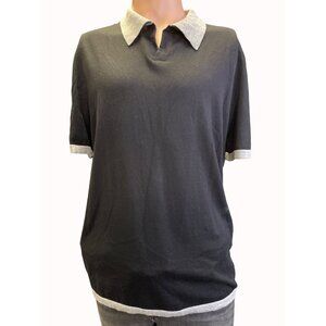 Autumn Cashmere Mens Polo Shirt Black Gray Italian Yarn Size L SKU 6624